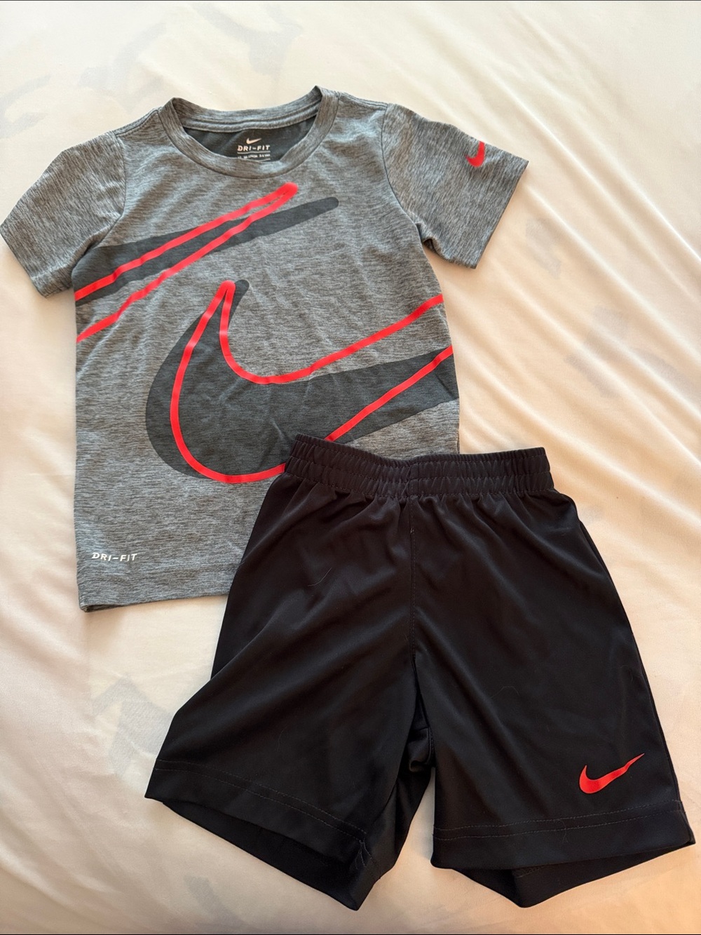 Nike Grey & Red Dri-FIT Tee with Black Shorts Set